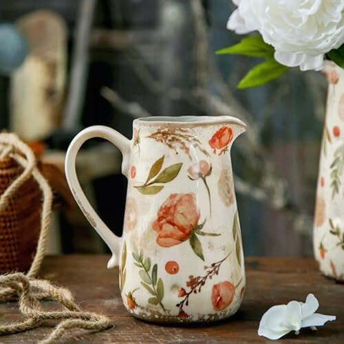 Vaso de cerâmica de 23 cm com estampa de limão e alça.