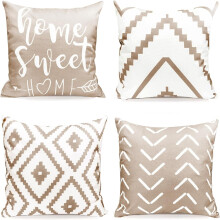 Set of 4 Light Khaki 18x18" Linen Throw Pillow Covers, Modern Farmhouse Outdoor Compatible with Sofa, Couch, Bed