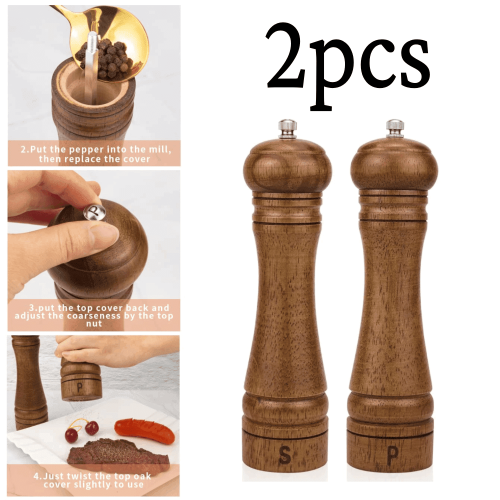 Massief eikenhouten zout- en pepermolenset (20 cm)