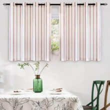 Farmhouse Linen Blend Blackout Curtains, 2 Panels, W52" x L36", Red, Vertical Striped, Thermal Insulated, Compatible with Standard Rods