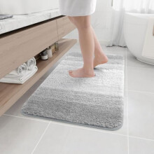 Tapis de bain en microfibre à poils longs, antidérapant, absorbant et lavable en machine, 91 x 61 cm, gris clair, rectangulaire