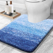 Alfombra de baño de lujo en forma de U, 24x20 pulgadas, microfibra suave y absorbente, antideslizante, lavable a máquina, azul real claro.