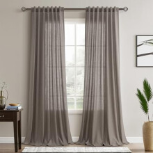 Light Brown Linen Semi-Sheer Curtains 52x108 Inch Rod
