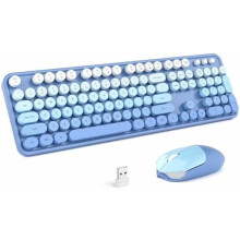 Tastatură și mouse wireless combinate, dimensiune completă, 2.4G Plug & Play, design rotund retro, compatibil cu PC/desktop/notebook cu Windows