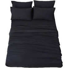 Superweiches Mikrofaser-Bettwäscheset, 1800 TC, 45 cm tiefe Taschen, knitterfrei und hypoallergen – 6-teilig, Schwarz, Cal King