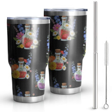Gobelet isotherme Pioneer Flower de 887 ml (30 oz), à motif floral, double paroi, couvercle étanche sans BPA et pailles réutilisables. Maintient