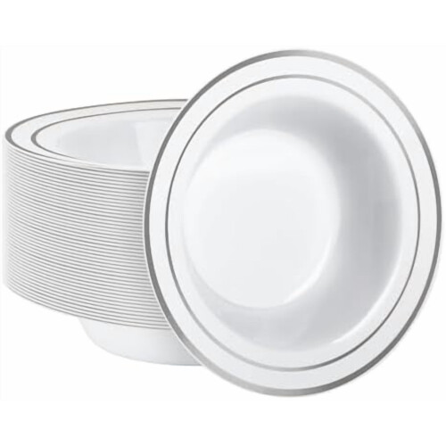 Πλαστικά μπολ 12oz με ασημί χείλος – Συσκευασία των 50 τεμαχίων