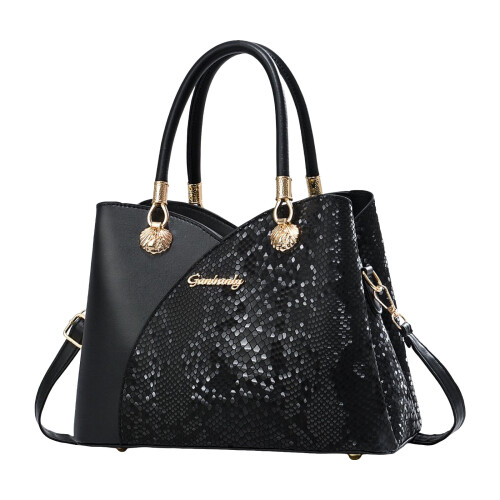 Γυναικεία μαύρη τσάντα Satchel με λαβή στο πάνω μέρος και πολλαπλές τσάντες