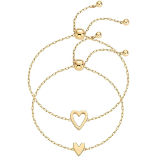 14 karat forgyldt hjerteformet armbånd til kvinder, 2 dele