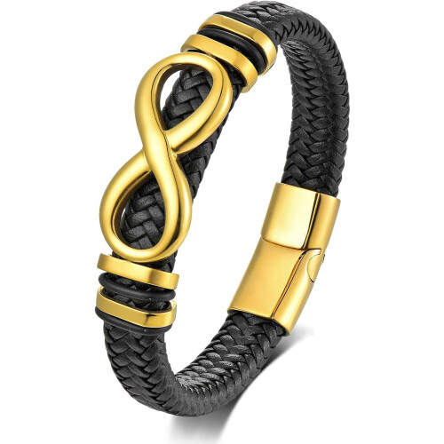 Herre læderarmbånd i rustfrit stål med uendelighed
