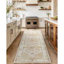 Tapis de couloir lavable 2,7 x 8 pieds, tapis de couloir de cuisine discret avec envers antidérapant et bordure résistante, tapis d'entrée vintage