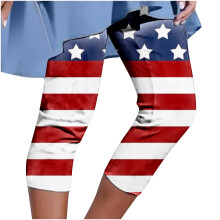 Patriotische Strand-Caprihose zum 4. Juli für Damen, 2025, lässige Hose mit Kordelzug, elastischer Bund, bedruckte Cropped-Hose zum