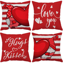 Valentine's Day Pillow Covers 22x22, Set of 4 Pink Velvet Heart Designs – "Love You", "Be Mine", Wedding & Anniversary Decor for Sofa, Couch,