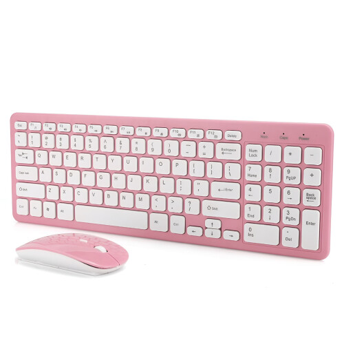 Bezdrátová ergonomická klávesnice a myš s příslušenstvím, růžová 2