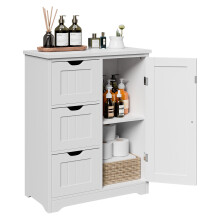 Meuble de rangement au sol pour salle de bain/cuisine de 80 cm (31,5 po) avec 3 tiroirs, placard et étagère réglable, blanc