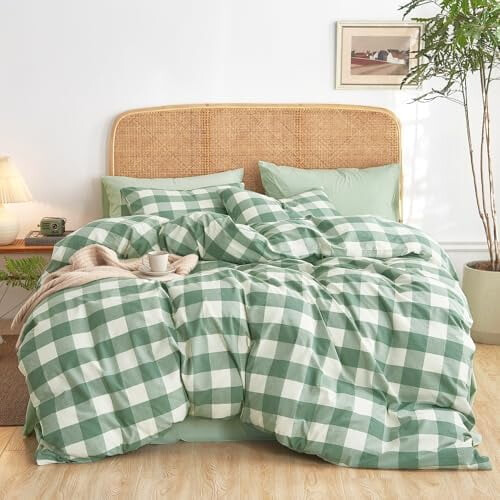 Parure de lit en coton vichy pour lit queen