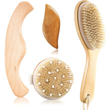 4-teiliges veganes Trockenbürsten-Set für Lymphdrainage, Holztherapie & Gua Sha – Anti-Cellulite, Peeling für empfindliche Haut
