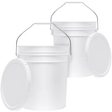 Balde branco de 5 galões (19 litros) próprio para alimentos, com tampa, resistente (90 milésimos de polegada), alças de metal com revestimento de