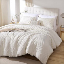 Σετ πάπλωμα Queen Size σε λευκό ιβουάρ χρώμα Boho Farmhouse 3 τεμάχια