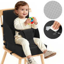 Seggiolino rialzato per bambini da tavolo da pranzo – Impermeabile, con cinghie regolabili, base antiscivolo e cuscino portatile – Nero