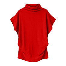 Zomertops voor dames, damestops in grote maten, tops met hoge hals en korte mouwen, modieuze effen kleuren, aansluitende casual T-shirts en shirts