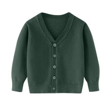 Children's Cardigan Solid Color Long Sleeved Fleece Knitted V Neck Sweater for Kids Versatile Matching Cold Days Outdoor Wear(Army Green#1,7-8 Years)