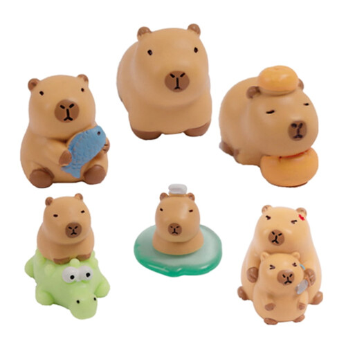 Mini Capybara Djurprydnadsfigur Set med 6