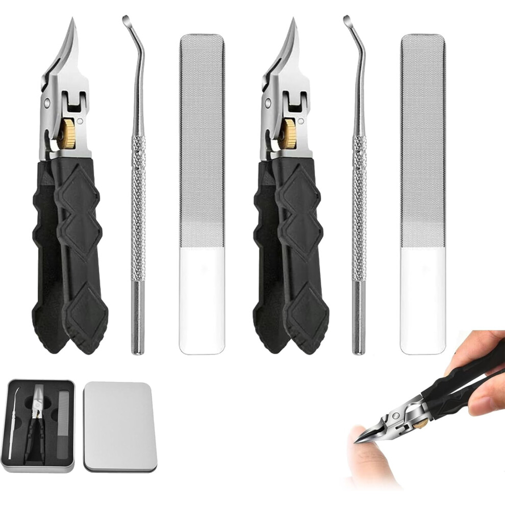 Black Anti-Slip Grip Nail Clipper Set (2pcs), Ultra-compatible with Sharp Tips for Precise Groove Access & Ingrown Toenails