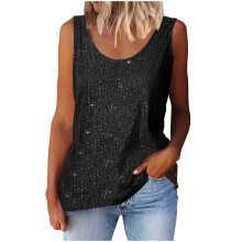 QLEICOM dames tanktop met pailletten, casual zomerse top met ronde hals en mouwen, losse pasvorm met racerback – geschikt om de hele dag te dragen