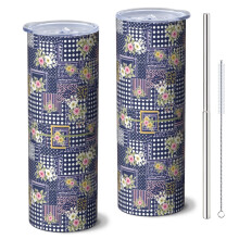 Gobelet isotherme Pioneer Flower Floral 590 ml avec paille et couvercle, double paroi isolée sous vide, étanche, conserve les boissons chaudes