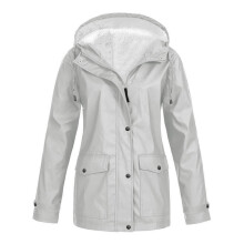 Chaqueta de esquí impermeable para mujer, abrigo de nieve cálido de invierno, cortavientos de montaña, impermeable con capucha, gris claro XL