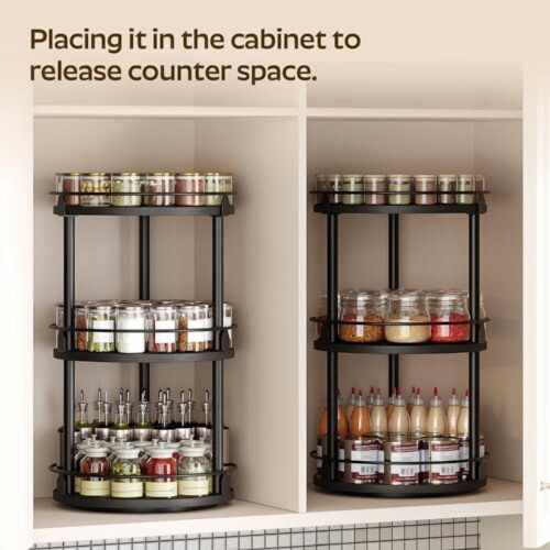 Spice Rack Organizer Rotating 3-Tier Black