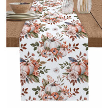 Tovaglia in cotone e lino color rosa zucca e rosa, 33x122 cm