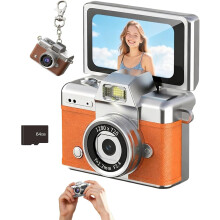 Mini digitalkamera 1,47" LCD, 1080P HD-video, innebygd blits, 64 GB kort, snor og nøkkelring – ideelt for reiser og fester