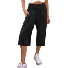 ZKCCNUK Letnie spodnie capri damskie w dużych rozmiarach, luźne, szerokie nogawki, wysoki stan, proste, codzienne