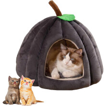 Pumpa kattbädd, kattbäddar för inomhuskatter, Halloween katthus, söt pumpaformad kattgrottbädd katttält med avtagbar kudde