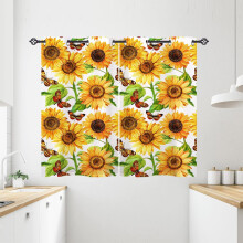 Sunflower Kitchen Curtains, Grommet, Waterproof, Watercolor Yellow Floral & Butterfly Print, Privacy Drapes for Bedroom/Bathroom, 2 Panels, 27.5"x39"