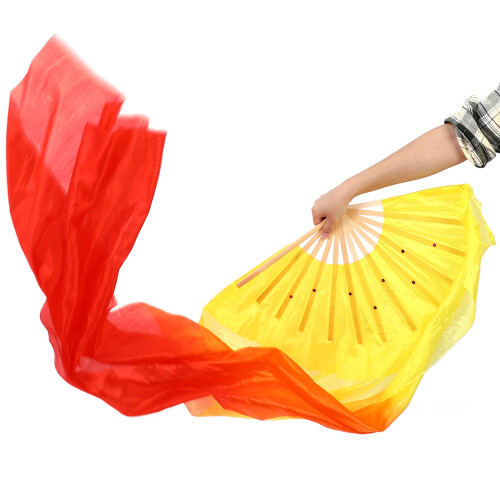 3Pièces Éventail Danse Soie Longue Bambou Repliable