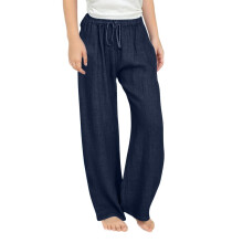 Ediodpoh Teen Girls Casual Linen Pants Lightweight Summer Loose Fit Elastic Waist Plus Size Solid Long Trousers Girls Trousers Navy 10-11 Years