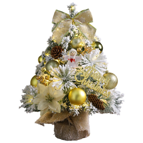 Red & White Flocked Mini Christmas Tree with LED Lights