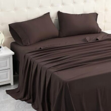 King-kokoinen lakanasetti, pehmeä ja hengittävä vuodevaatesetti, lakanasetti, jossa 16 tuuman syvä taskumalli (4 kpl, King, ruskea)
