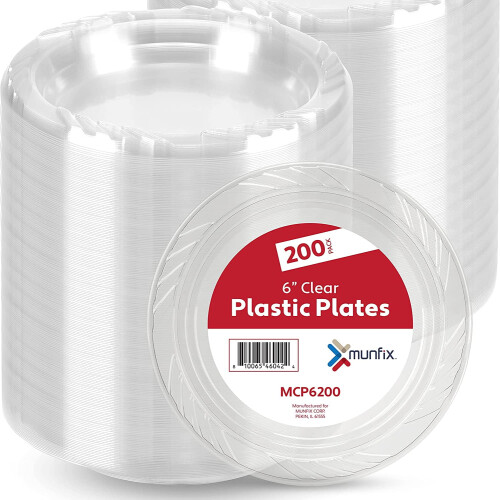 200 piatti di plastica trasparenti monouso da 6 pollici