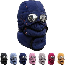 Cappello da trapper termico antivento con occhiali integrati, blu navy, 1 pezzo