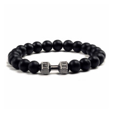 Jetzt im Angebot! Natürliches Hantelarmband aus vulkanischem Lavastein, matt, mit Perlen von bla X1M4