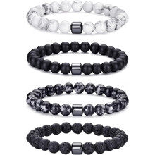 Herren-Perlenarmband-Set, 8 mm Tigerauge-Lavastein, dehnbares Naturstein-Herren-Perlenarmband, Herrenarmband
