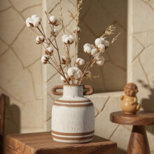 Vază rustică din ceramică, teracotă pictată manual, 15 cm