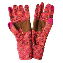 Ediodpoh Damen Winterhandschuhe aus vielseitiger, gestrickter Wolle mit Wendefunktion und Farbpunkten, einfarbig, warm und bequem, Wassermelonenrot