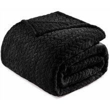 Fleece Queen Size Blanket for Bed, 90x90 Inches Soft Cozy Jacquard Flannel Blankets, Lightweight Fuzzy Plush Warm for Winter, Black