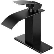 Matte Black Waterfall Bathroom Faucet, Single Handle, 1/3-Hole RV Vanity Faucet with Supply Hoses & Deck Plate
