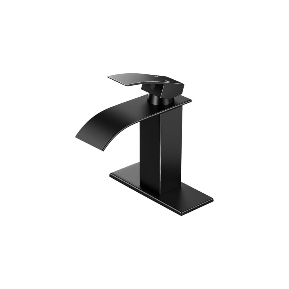 Matte Black Waterfall Bathroom Faucet, Single Handle, 1/3-Hole Rv Vanity Faucet With Supply Hoses & Deck Plate 9149926225317